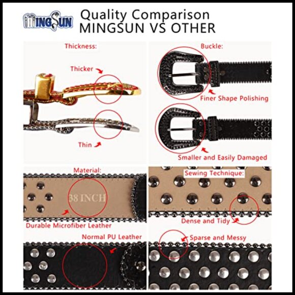 Rhinestone Western Leather Belt for Women Men, Sparkle Studded Belt main image 7